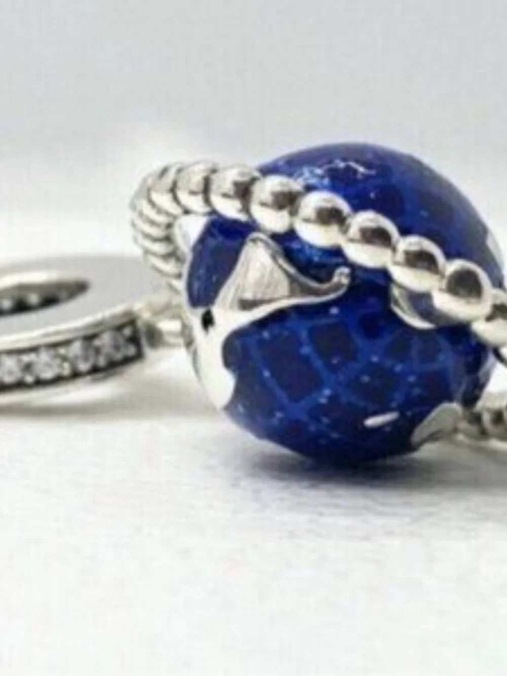Pandora Blue Planet Dangle Charm with Silver Accents